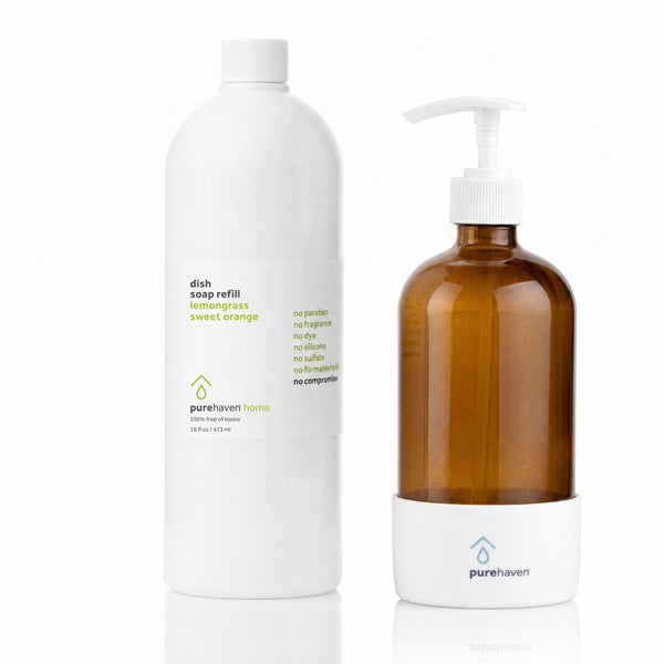 dish soap + free amber glass bottle w/pump