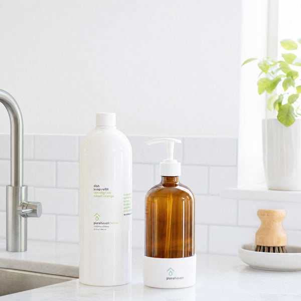 dish soap + free amber glass bottle w/pump