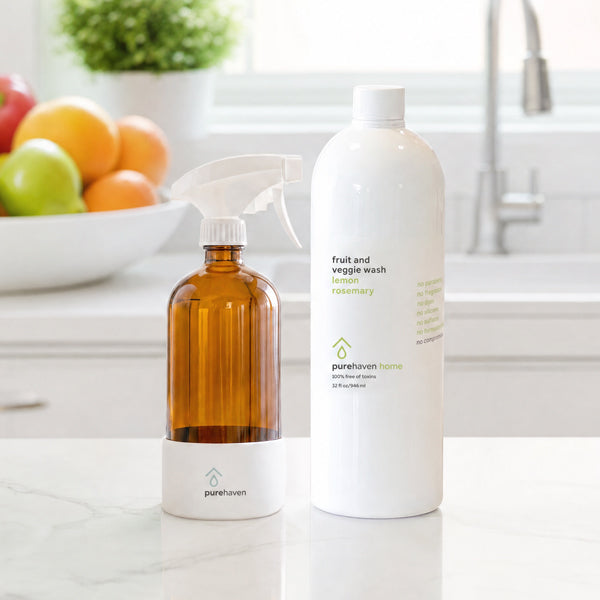 fruit and veggie wash + free amber glass bottle w/sprayer