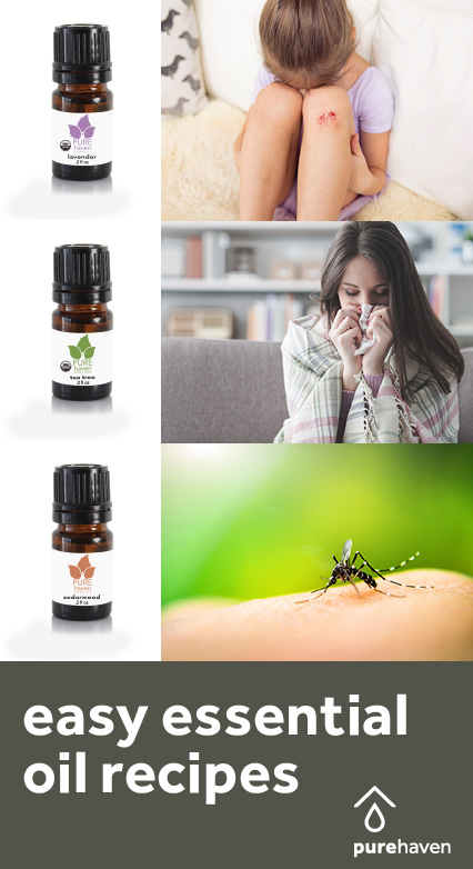 6 Easy DIY Essential Oil Recipes // Pure Haven // Cool Lavender Compress // Tea Tree Antibacterial Spray // Insect Repellent Helper // Peppermint Smelling Salts // Lemon Goo Release